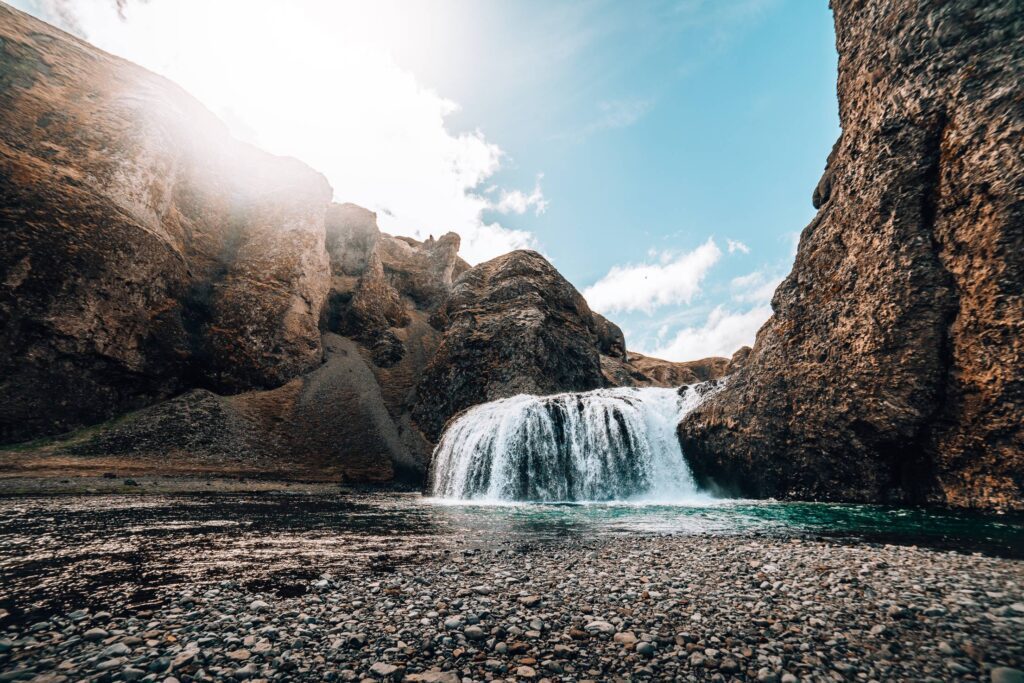 Sunrise at a Waterfall in Iceland Free Photo