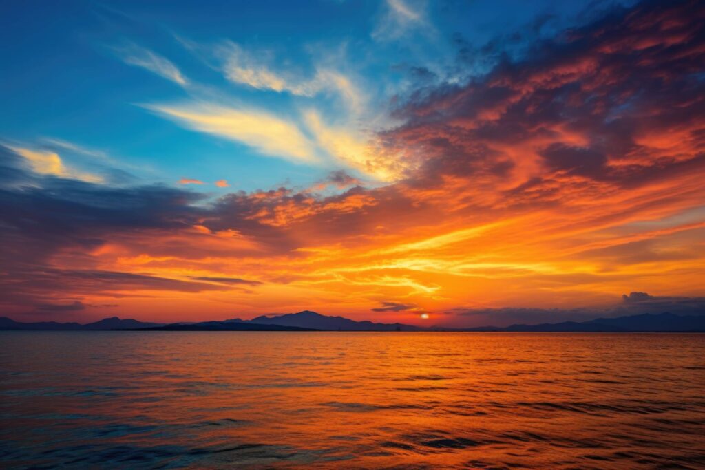 Sunset and Golden Clouds Above The Sea Stock Free