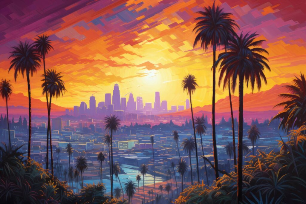 Sunset Over Los Angeles Painting Stock Free