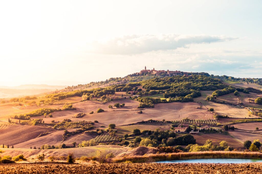 Sunset Over the Pienza Town in Tuscany (Val d’Orcia), Italy Free Photo