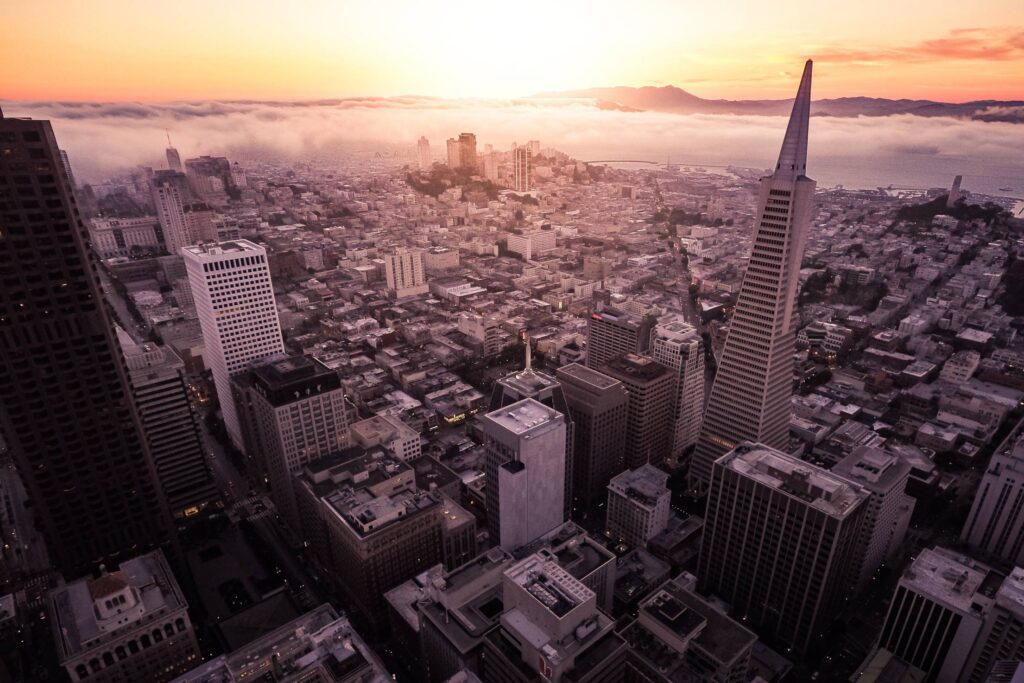 Sunset Over The San Francisco Aerial Shot Free Photo