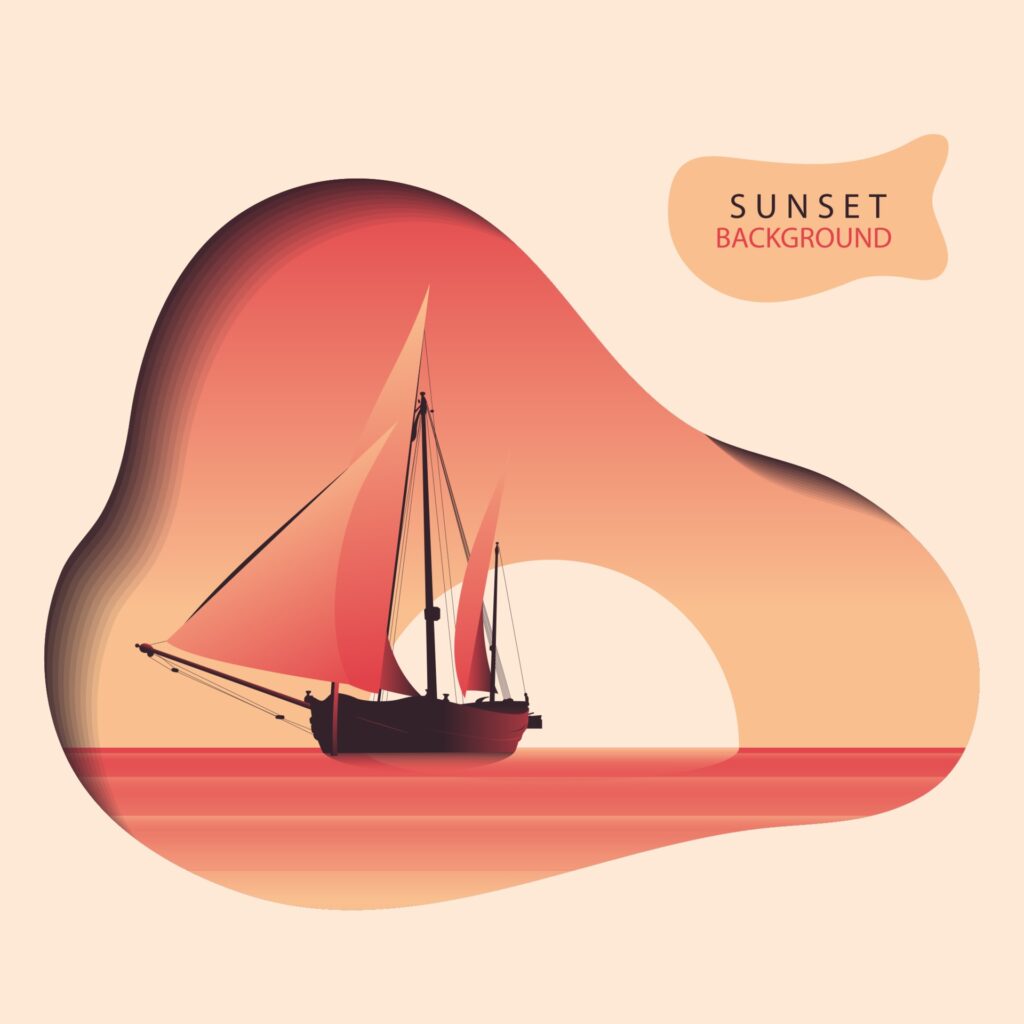 sunset ship background Free Vector