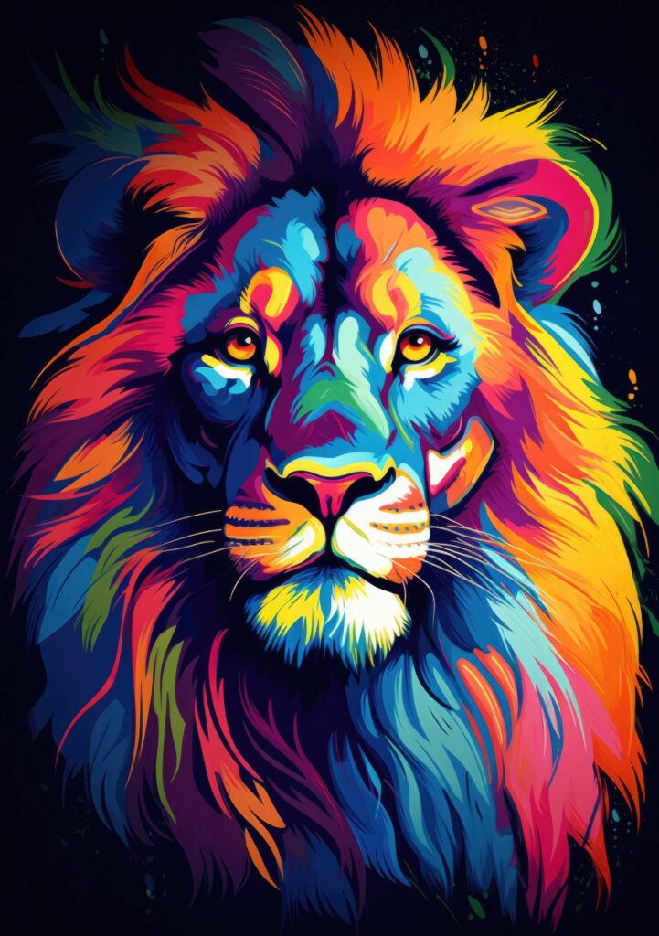 Super Colorful Lion Face Illustration Stock Free