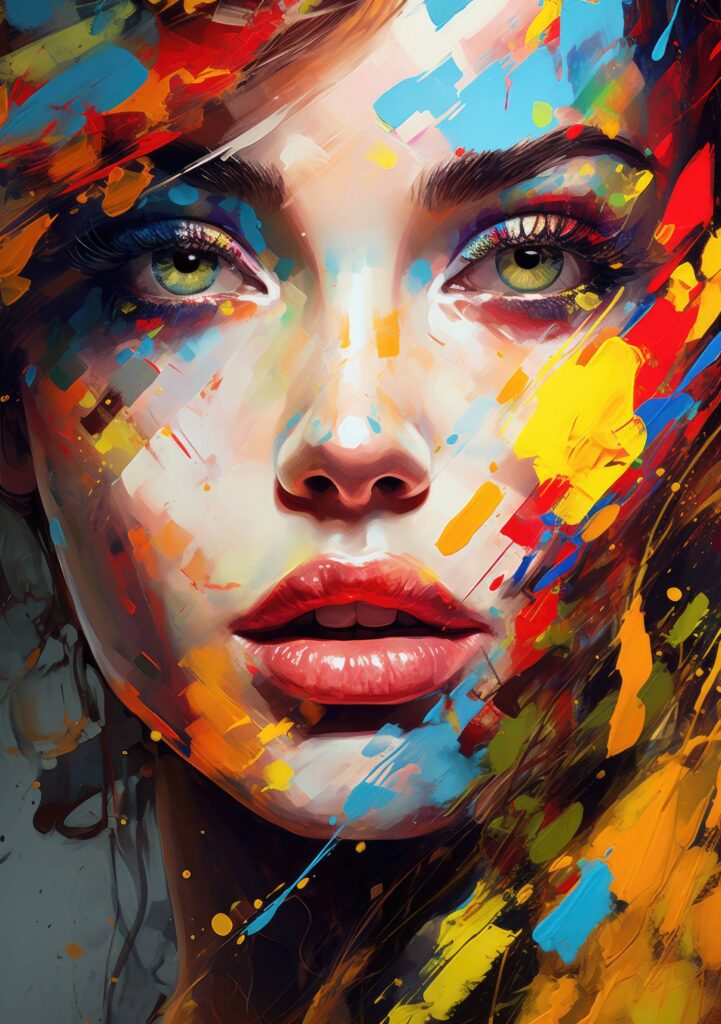 Super Colorful Painting of a Woman Portrait Stock Free