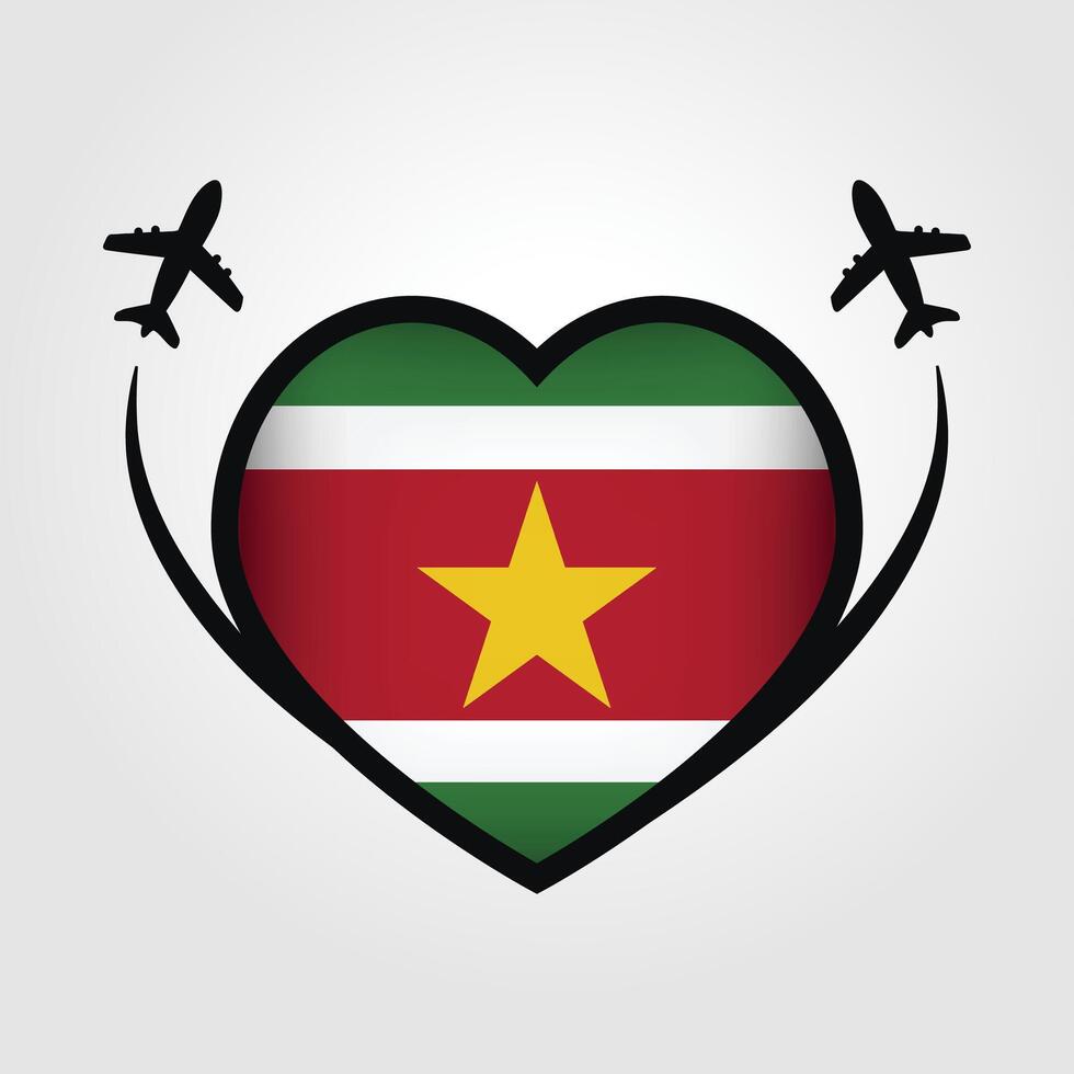 Suriname Travel Heart Flag With Airplane Icons Stock Free