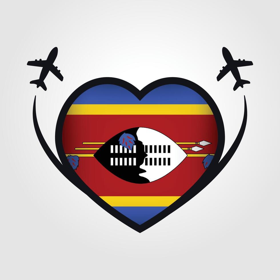 Swaziland Travel Heart Flag With Airplane Icons Stock Free