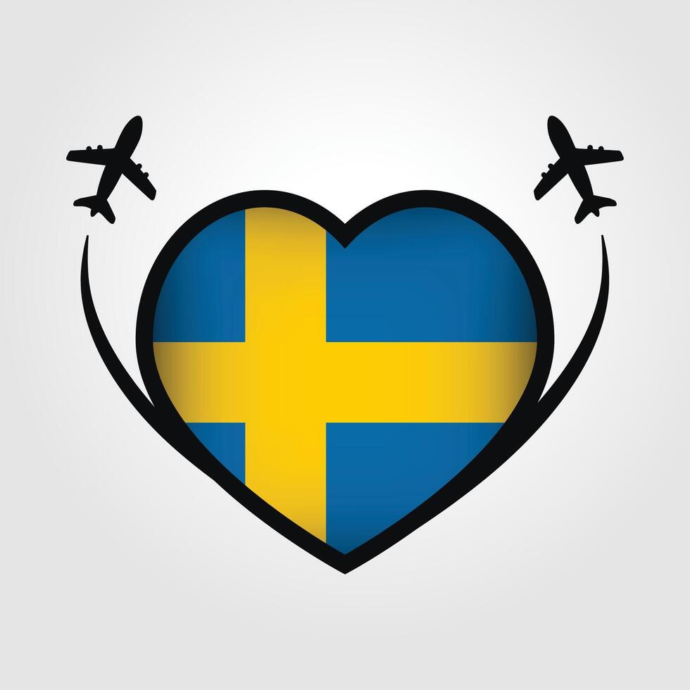 Sweden Travel Heart Flag With Airplane Icons Stock Free