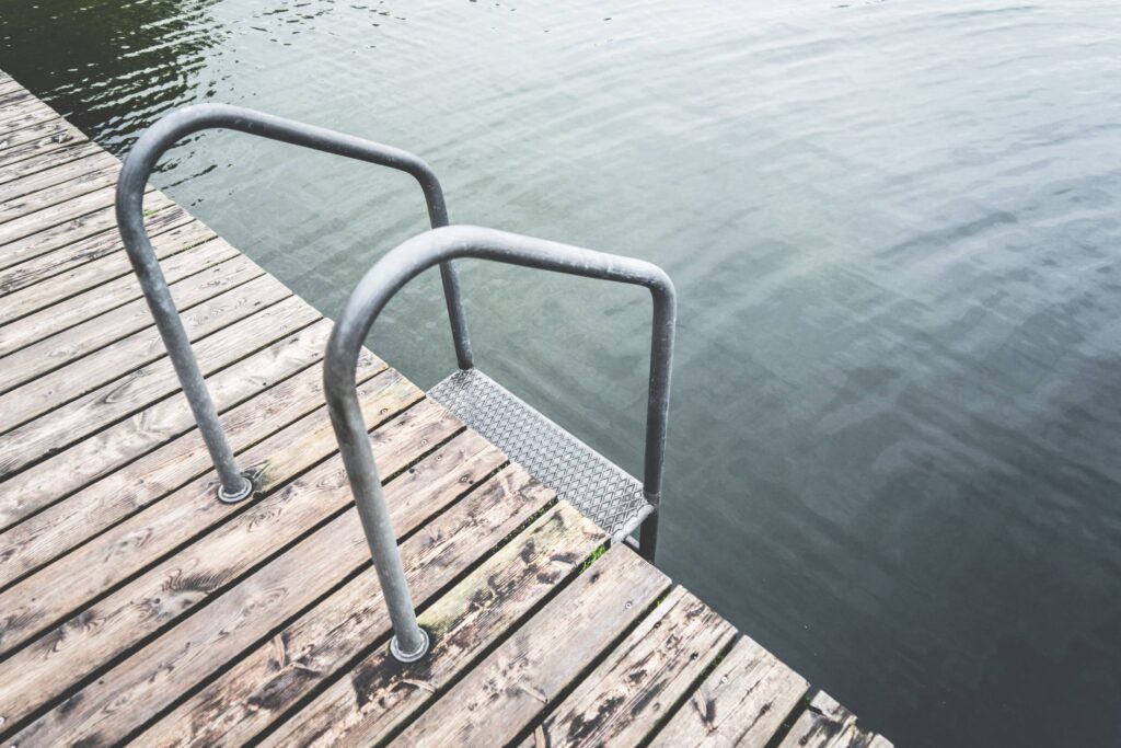 Swimming Pontoon with Ladder At Lake Free Photo