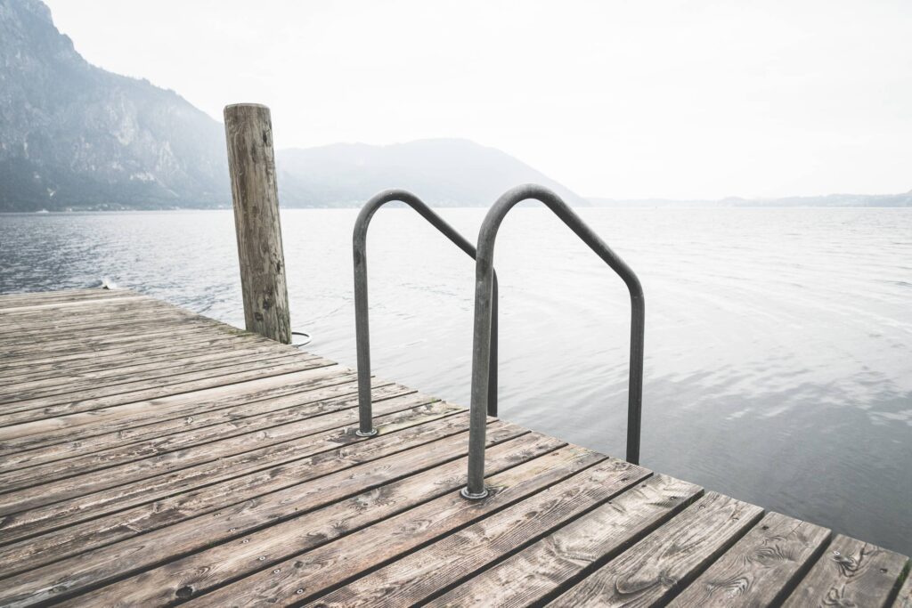 Swimming Wooden Pontoon with Ladder At Lake Free Photo