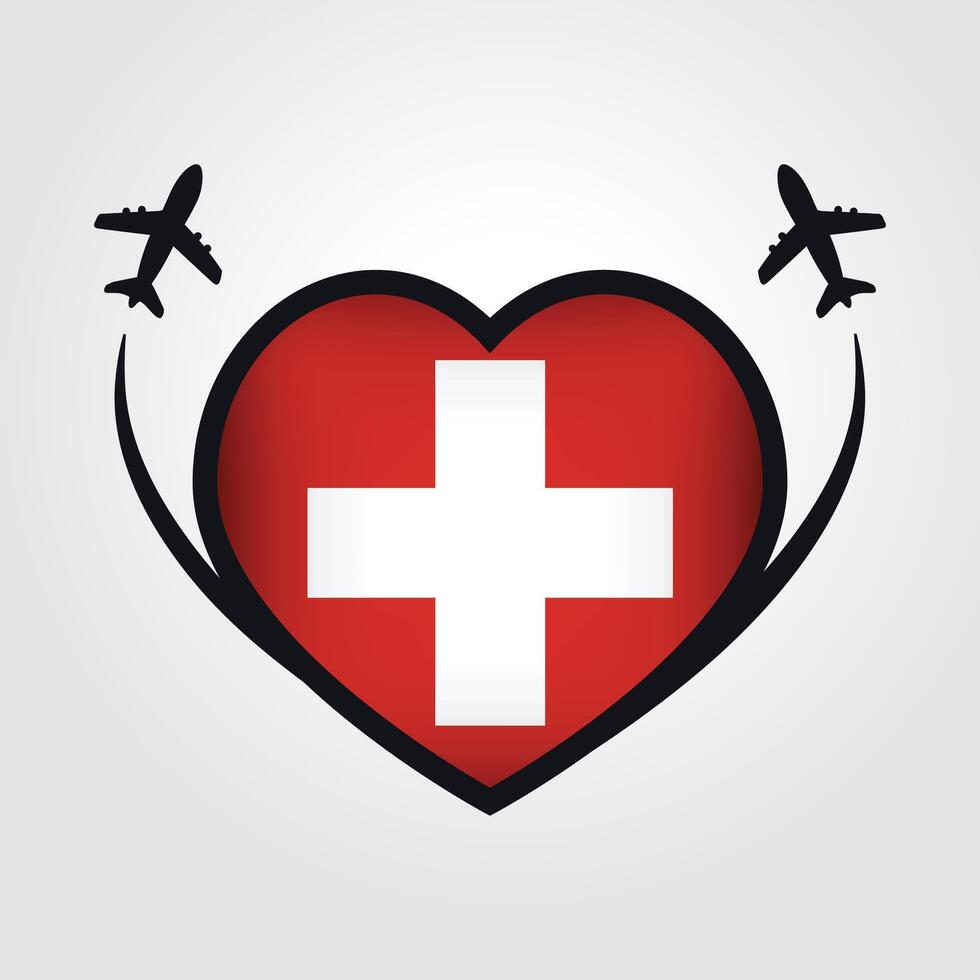 Switzerland Travel Heart Flag With Airplane Icons Stock Free