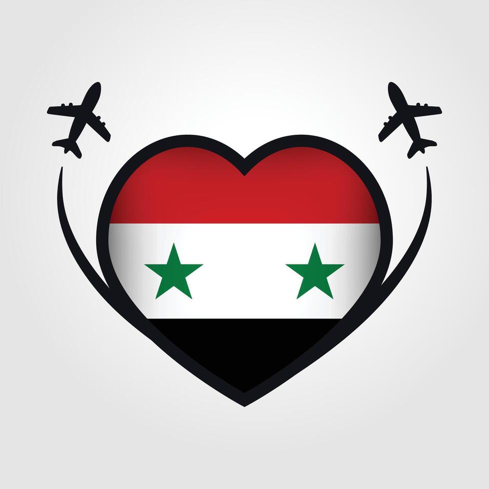 Syria Travel Heart Flag With Airplane Icons Stock Free