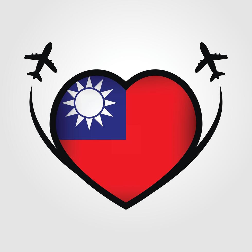 Taiwan Travel Heart Flag With Airplane Icons Stock Free