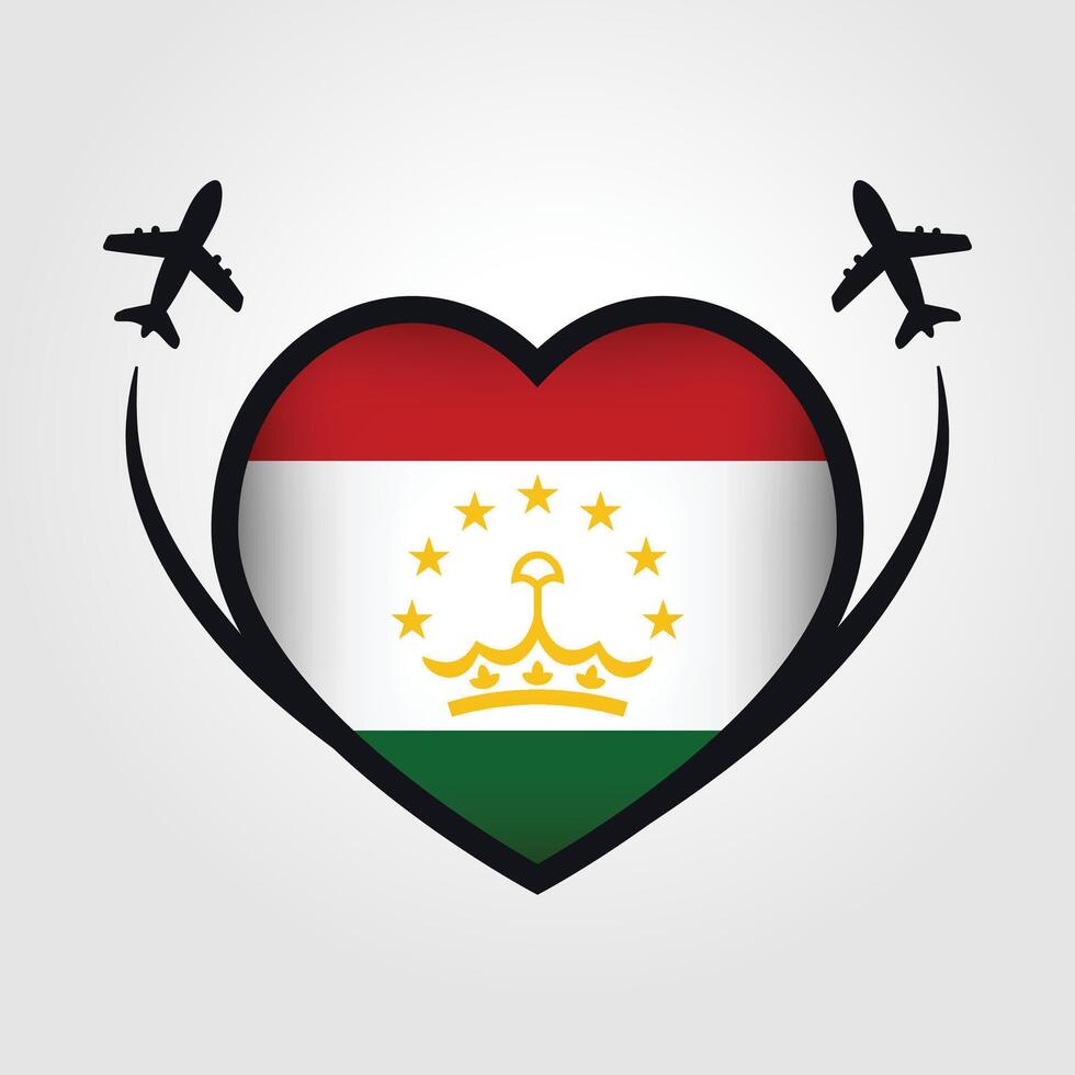 Tajikistan Travel Heart Flag With Airplane Icons Stock Free