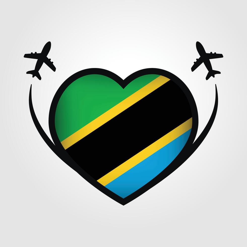 Tanzania Travel Heart Flag With Airplane Icons Stock Free