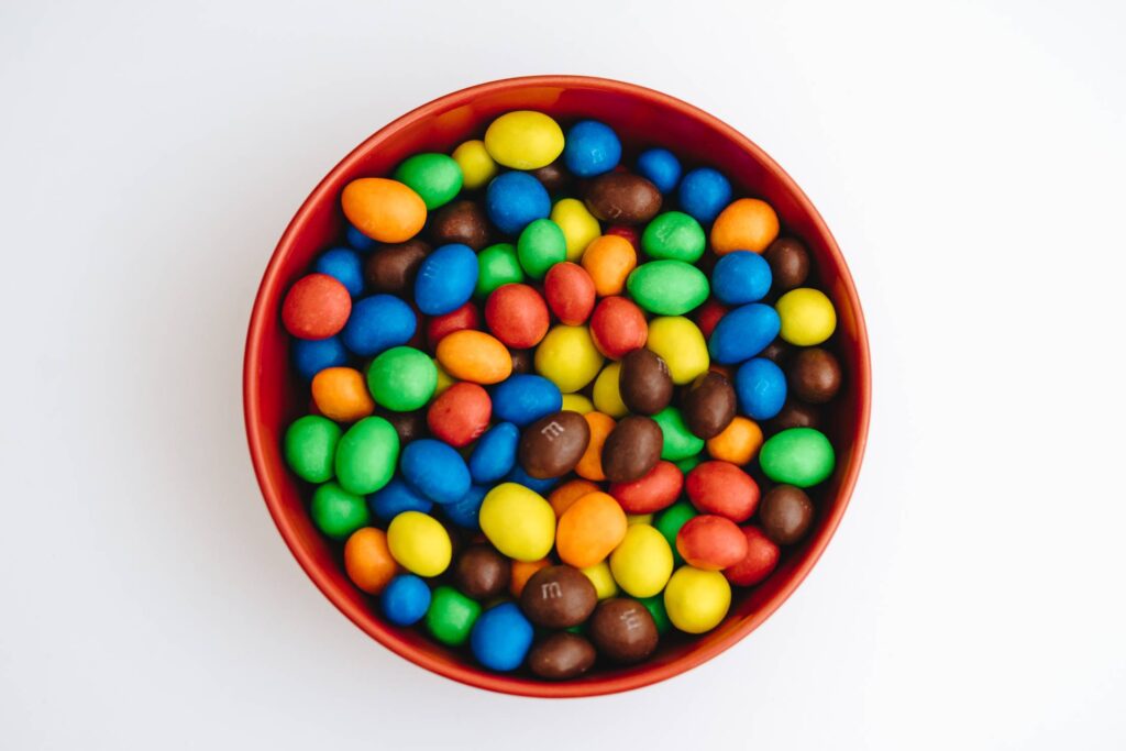 Tasty M&M’s Peanut Chocolates in a Bowl Free Photo