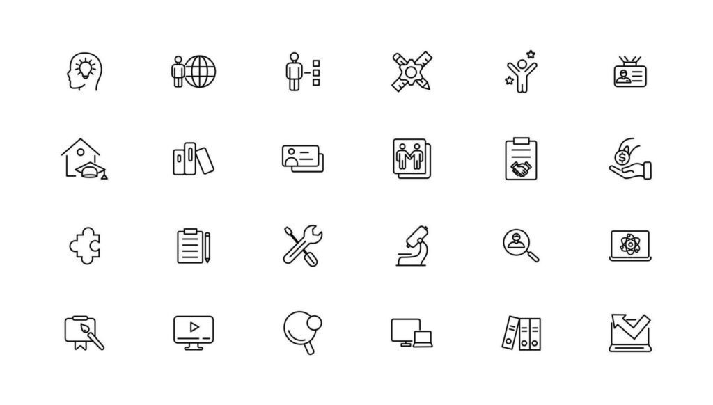 Teamwork and education linear icons collection.Set of thin line web icon set, simple outline icons collection, Pixel Perfect icons, Simple illustration. Stock Free