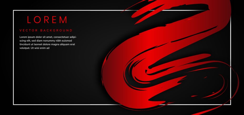 Template strokes red brush curve shape on black background with space for text. Free Vector