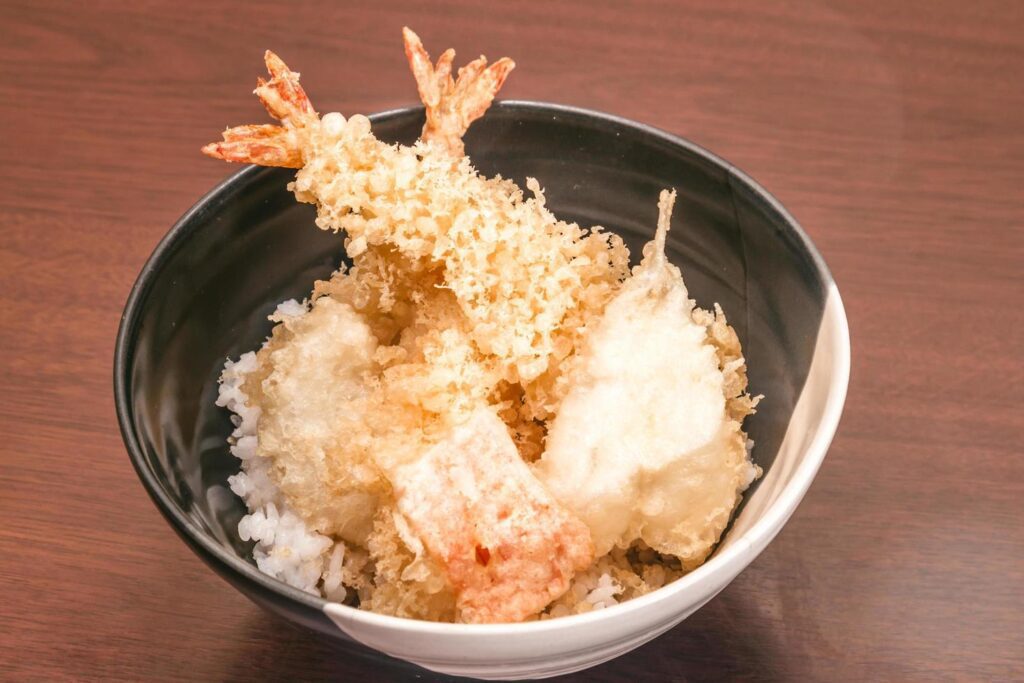 Tempura with rice in a bowl, Japanese food Stock Free