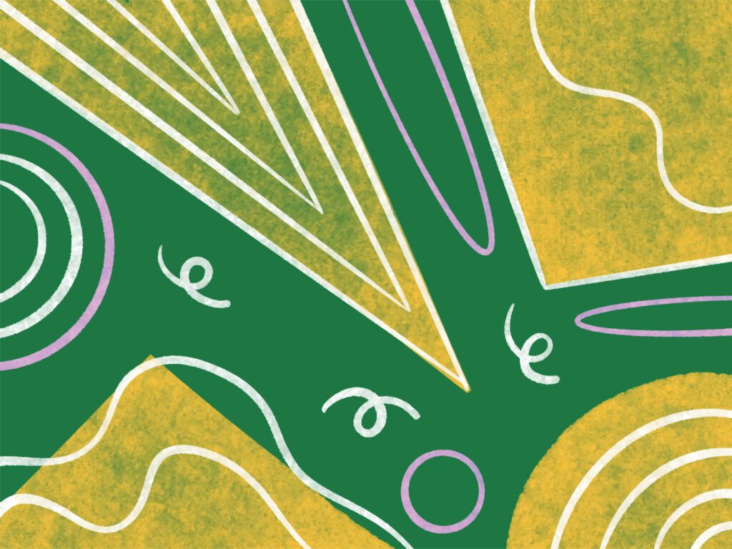 Textured grungy green colored background with yellow abstract shapes and white lines decorations isolated vector wallpaper on horizontal template Free Vector