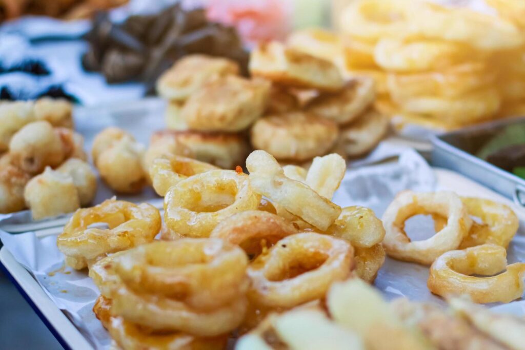 Thai local sweet dessert Fried donut in market food. Stock Free