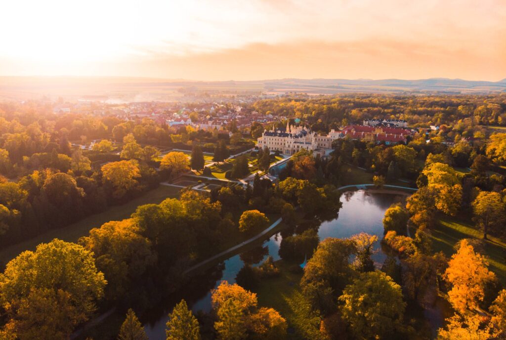 The Lednice Castle with Park From Above in South Moravia, Czech Republic Free Photo