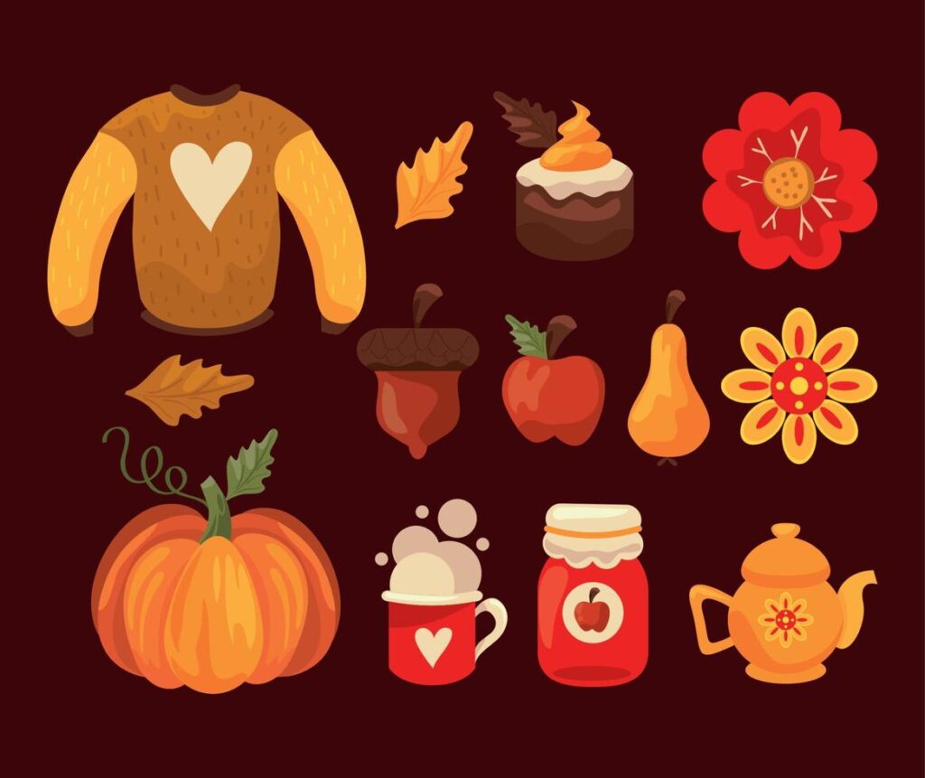 thirteen autumn season icons Stock Free