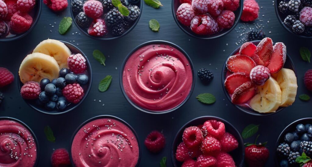 Three Glasses of Frozen Berry Cocktails on a Black Background Stock Free