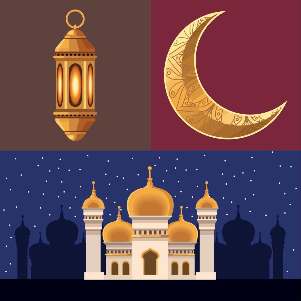 three ramadan kareem icons Stock Free