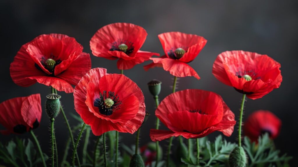 Three Red Flowers on a Black Background Stock Free