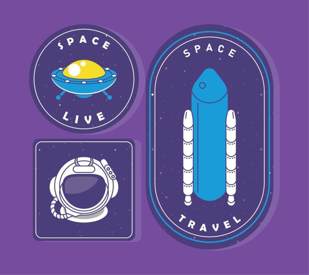 three space badges icons Stock Free