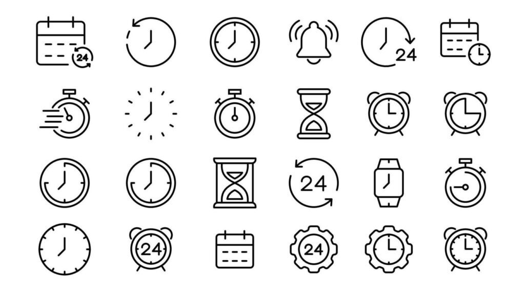 Time and clock line icons. Vector linear icon set. Stock Free