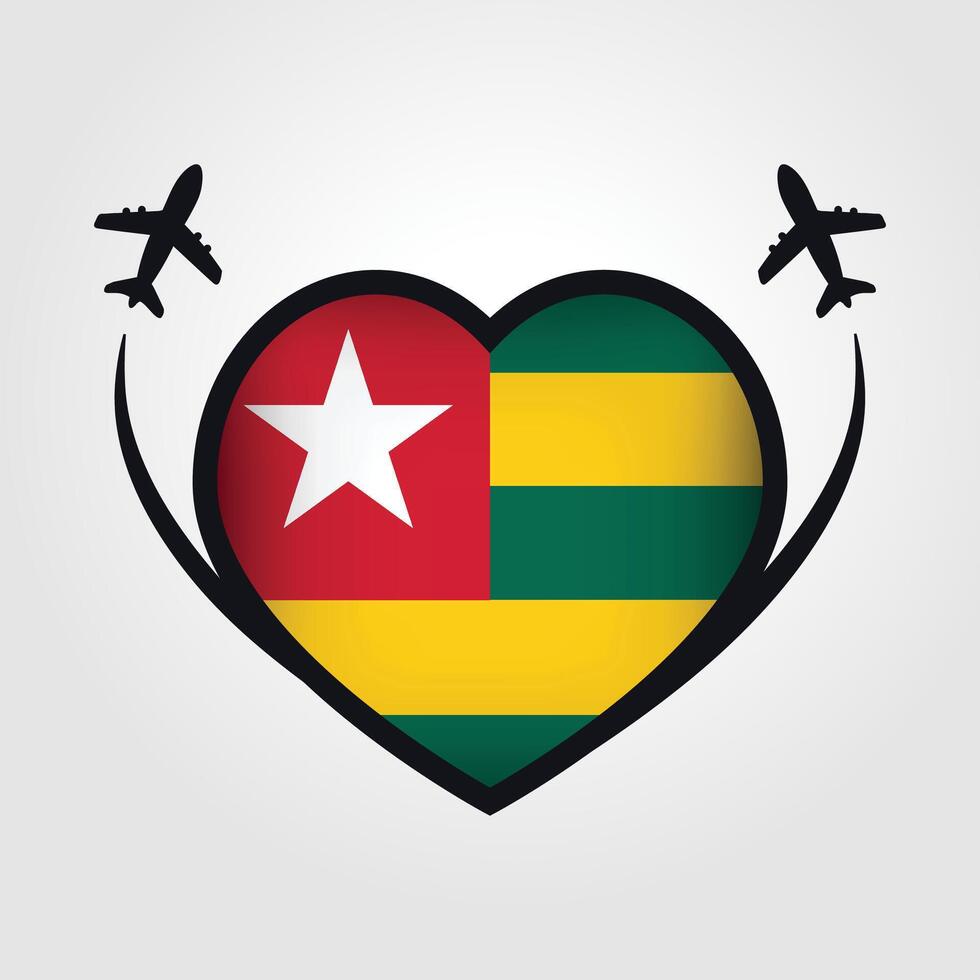 Togo Travel Heart Flag With Airplane Icons Stock Free