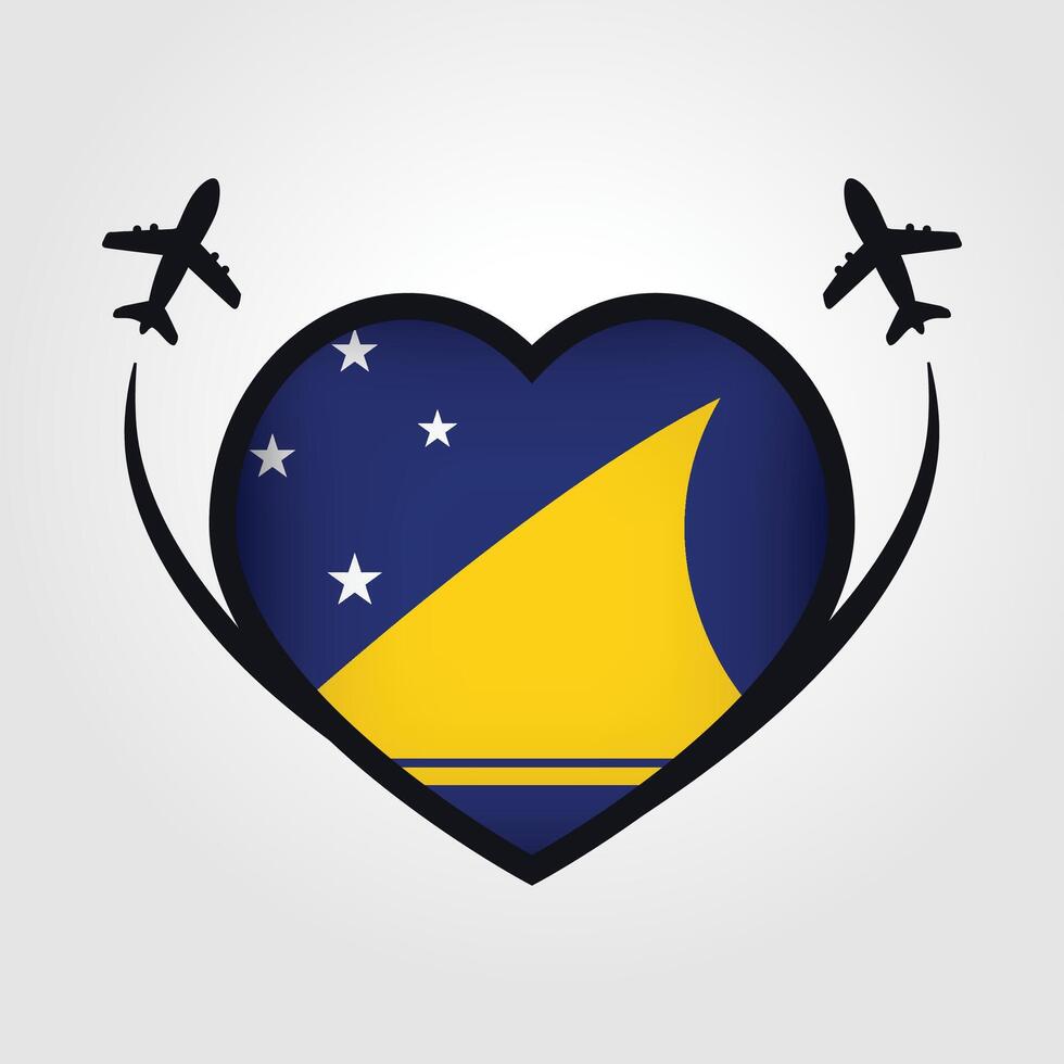 Tokelau Travel Heart Flag With Airplane Icons Stock Free