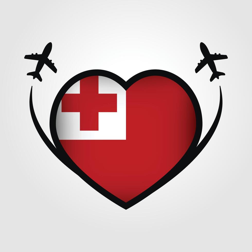 Tonga Travel Heart Flag With Airplane Icons Stock Free