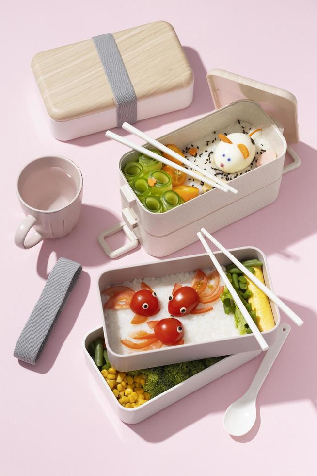 Top view composition food Japanese bento box Stock Free