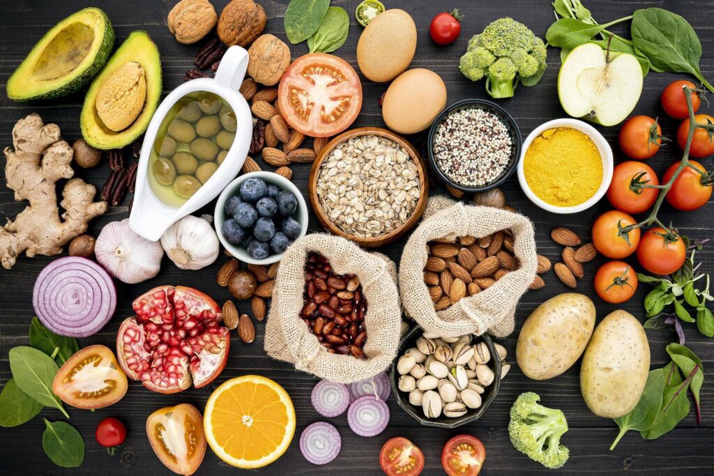 Top view of healthy foods Stock Free