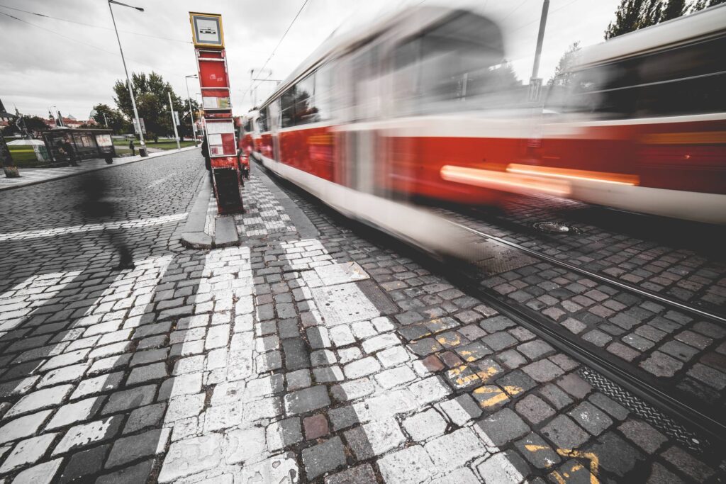 Tram Leaving the Tram Stop Free Photo