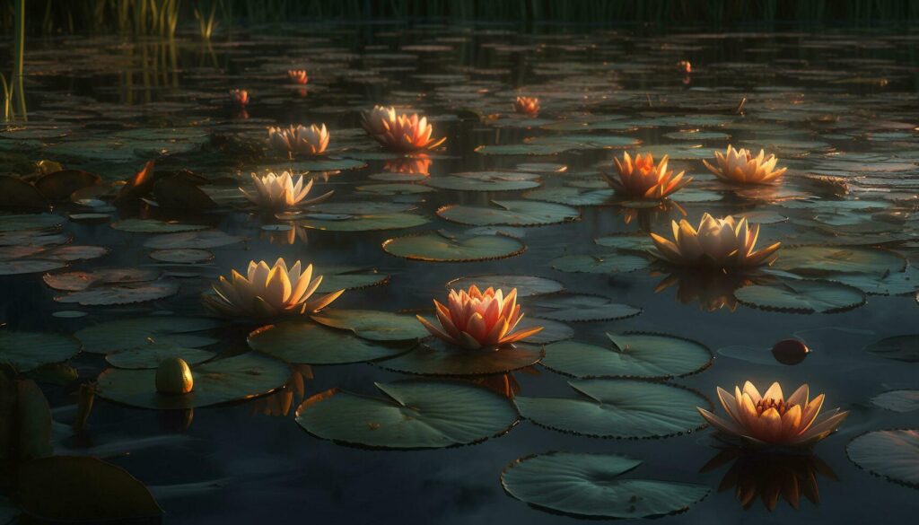 Tranquil scene, glowing lotus, aquatic beauty in nature generated by AI Stock Free