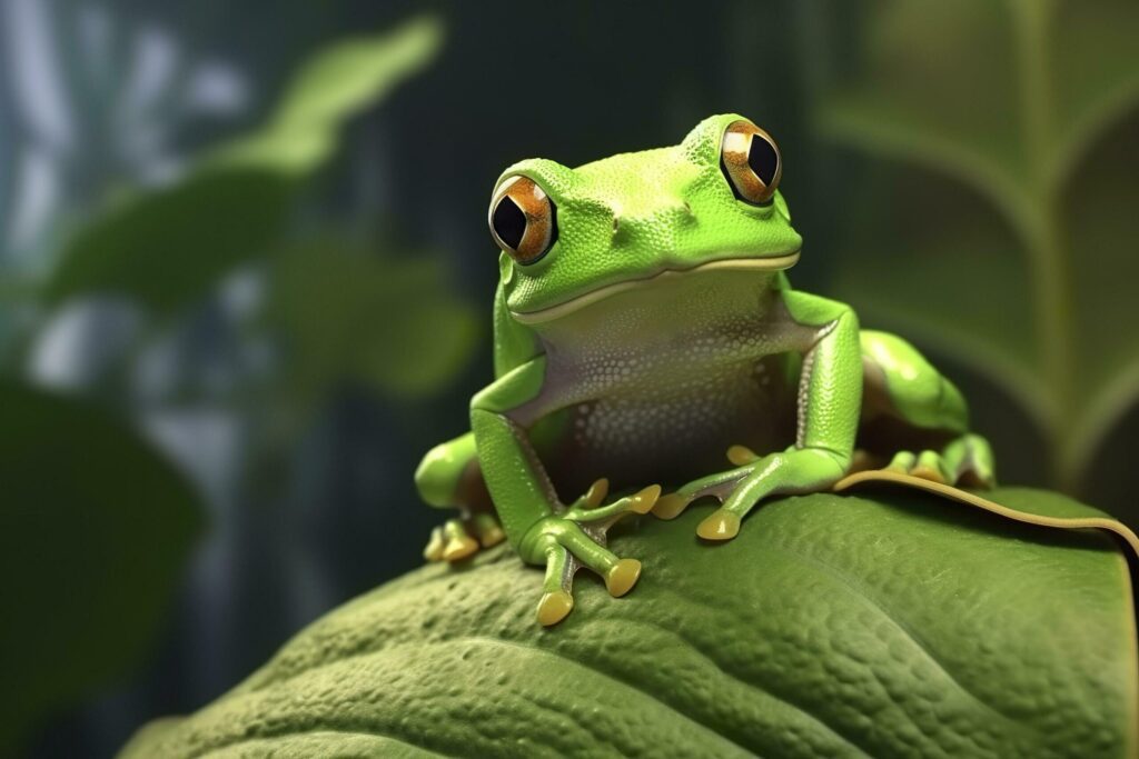 Tree Frog sitting on plant. AI Generated Free Photo