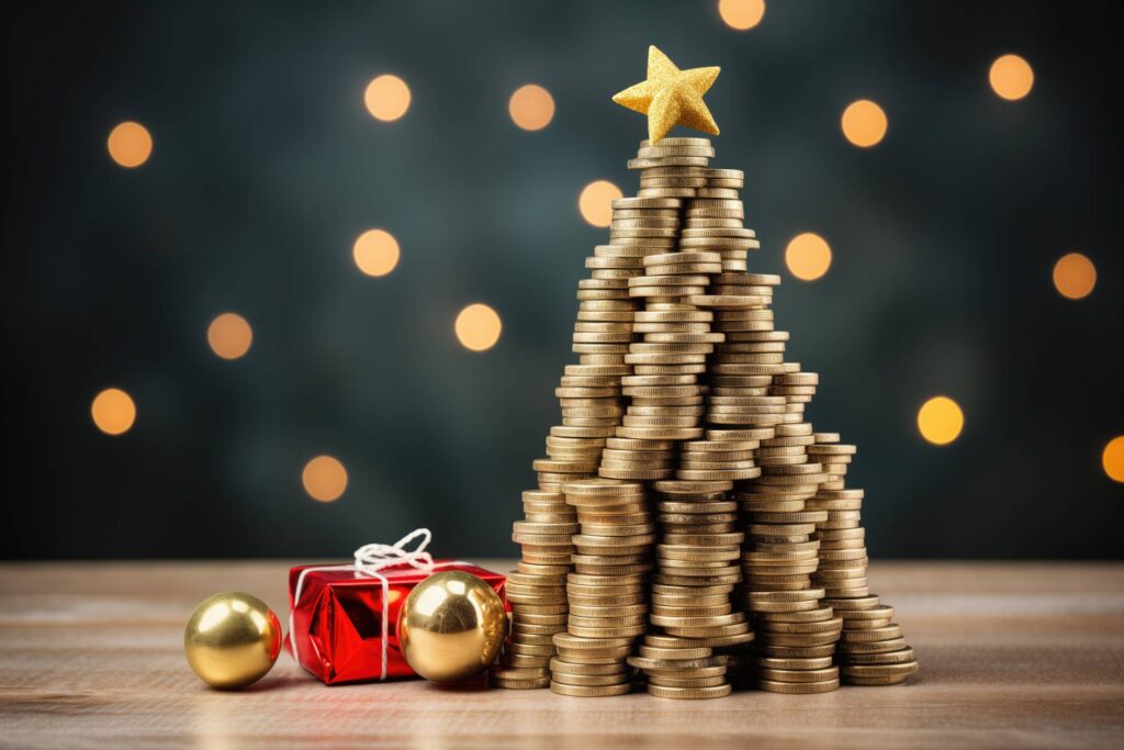 Tree Made with Coins Christmas Expenses Money Budget Stock Free