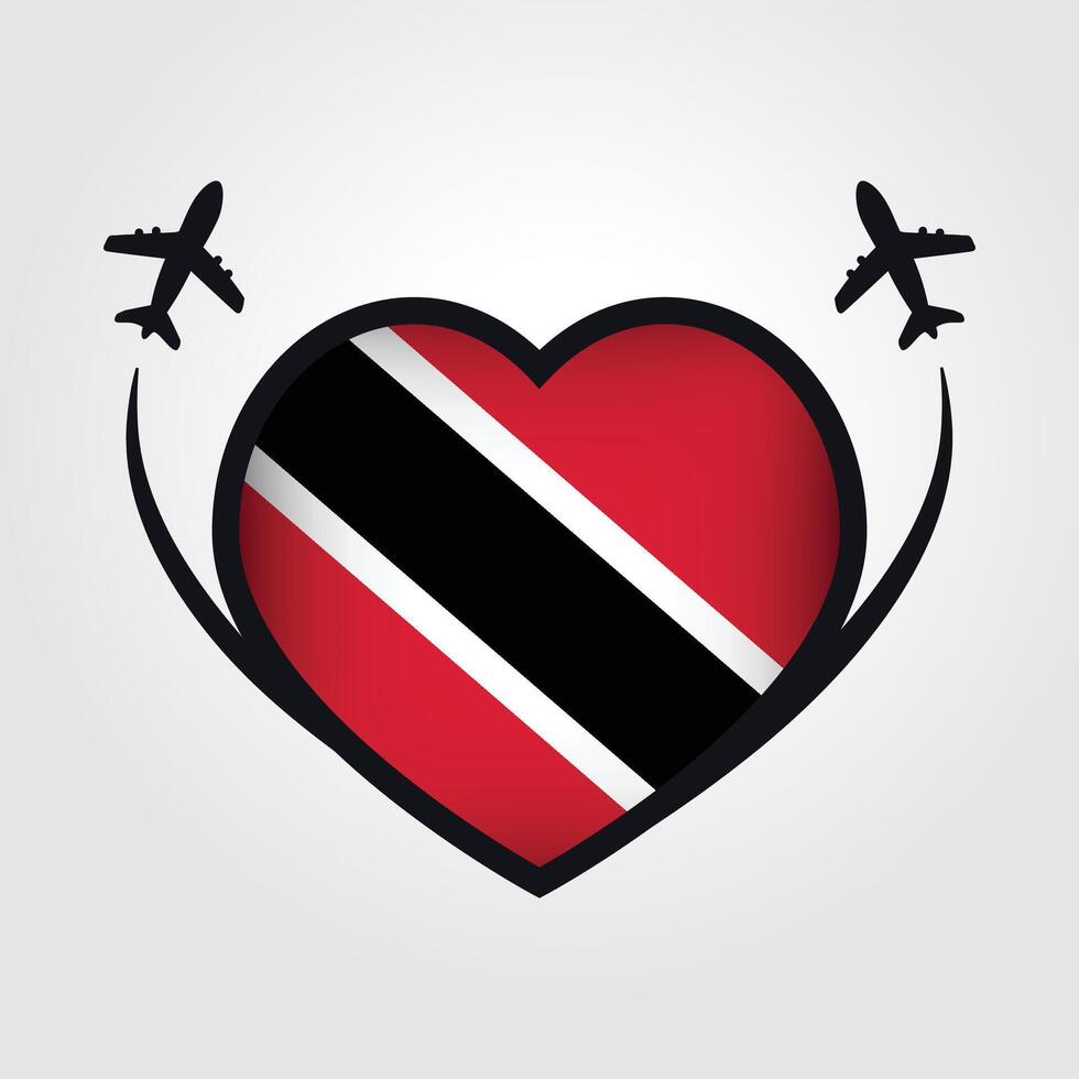 Trinidad and Tobago Travel Heart Flag With Airplane Icons Stock Free