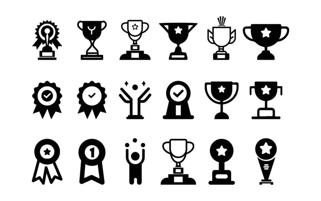 Trophy icons set. Trophy cup icon in flat style. Winner award illustration on a white isolated background. Stock Free