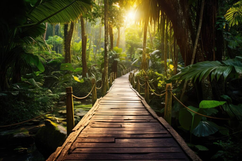 Tropical Rain Forest Wooden Path Stock Free