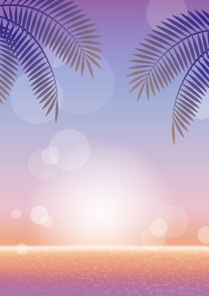 Vector Tropical Resort Background At Sunrise Or Sunset With Palm Leaves. Free Vector