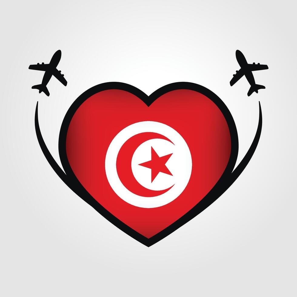 Tunisia Travel Heart Flag With Airplane Icons Stock Free