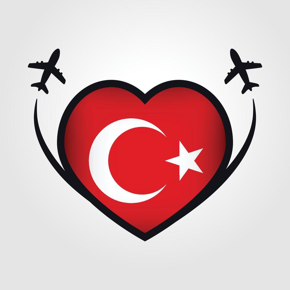 Turkey Travel Heart Flag With Airplane Icons Stock Free