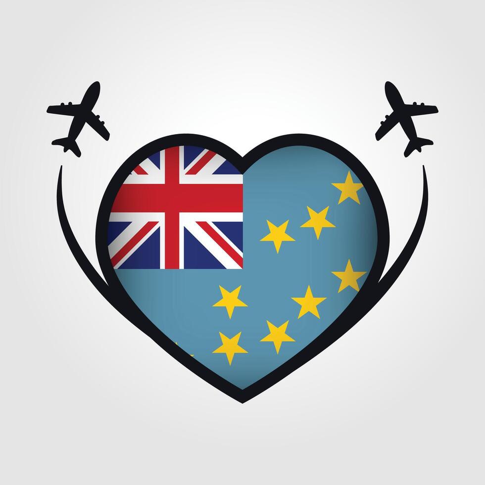 Tuvalu Travel Heart Flag With Airplane Icons Stock Free