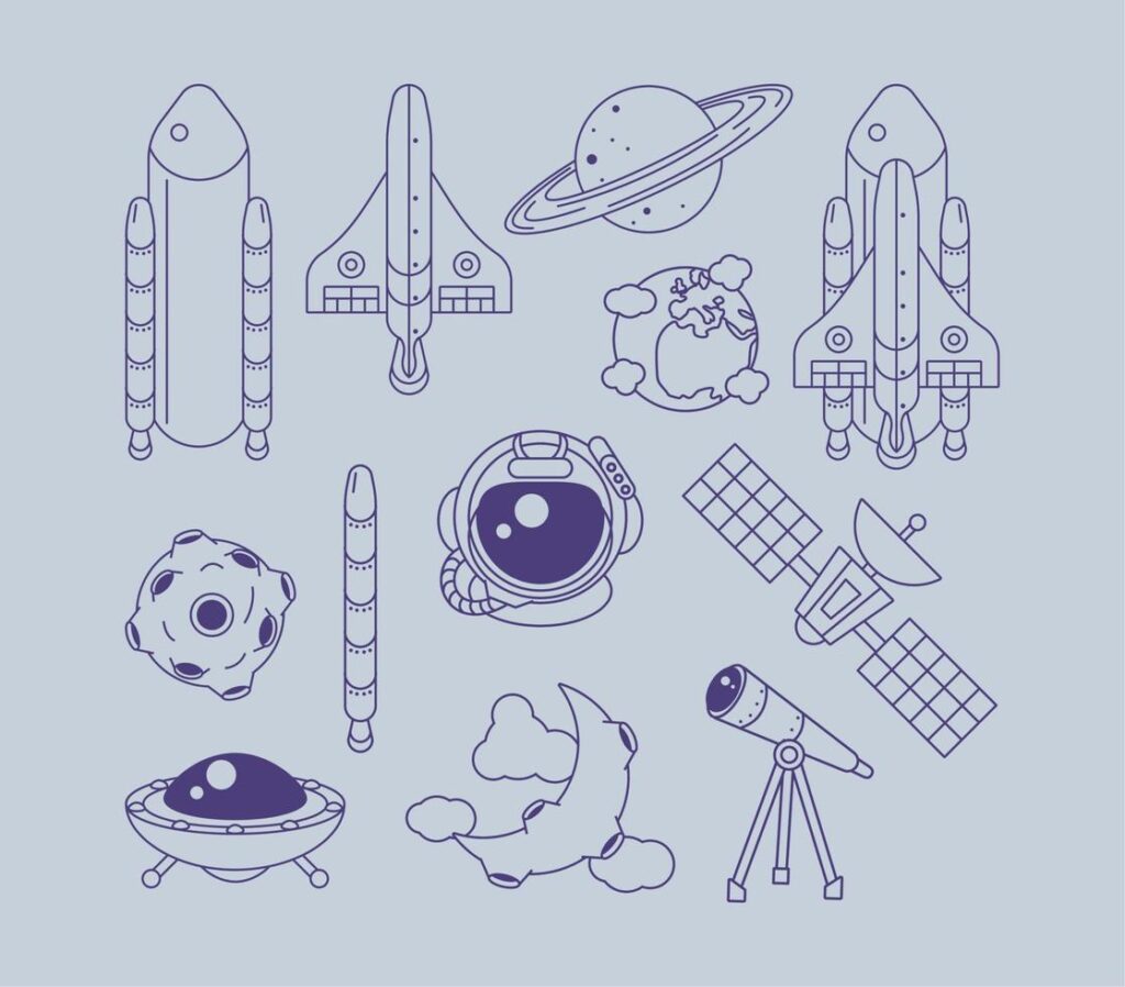 twelve space outer icons Stock Free