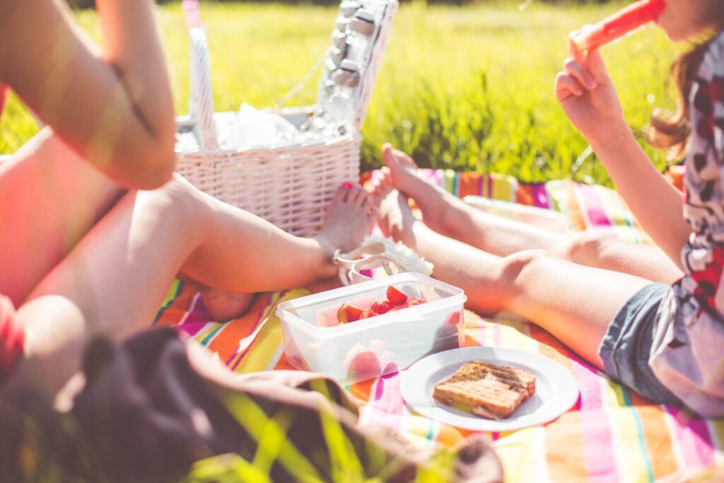 Two Girls Enjoying First Summer Picnic in Nature Free Photo