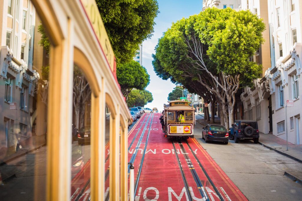 Two Iconic MUNI Cable Cars in San Francisco, California Free Photo